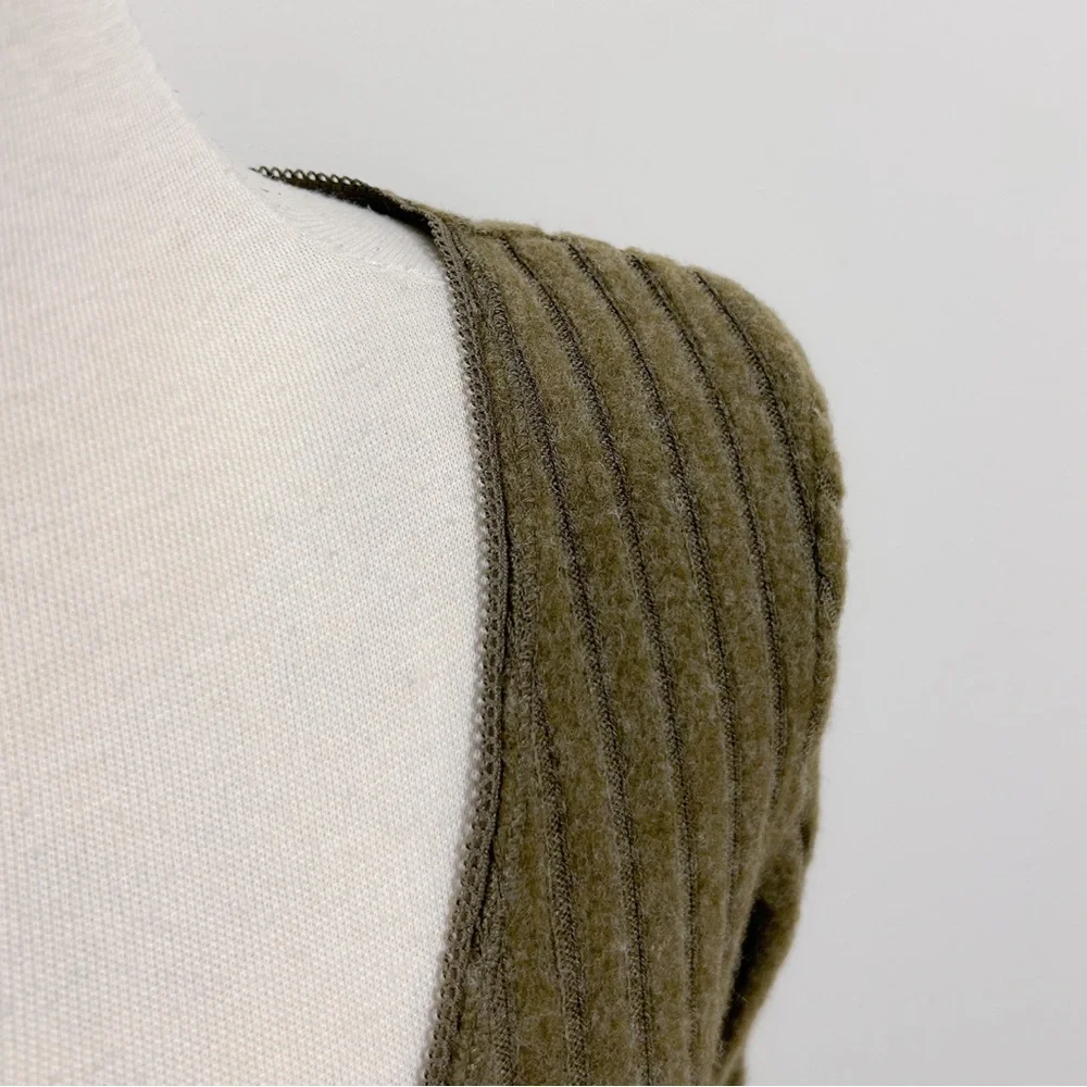 Out From Under Olive Green Lila Ribbed Faux Wrap Brushed V Neck Lounge Top NWT